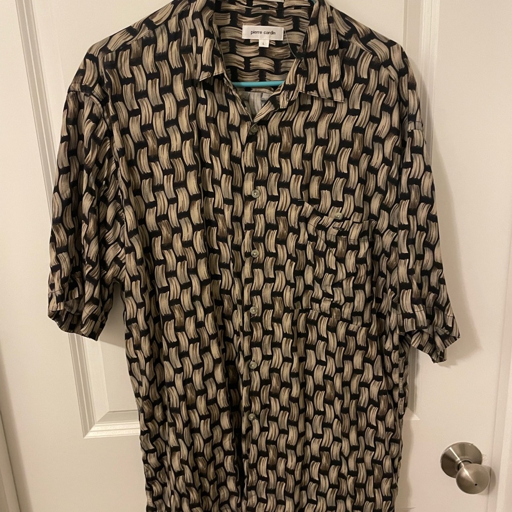 Pierre Cardin Black and Tan Patterned Men's Shirt